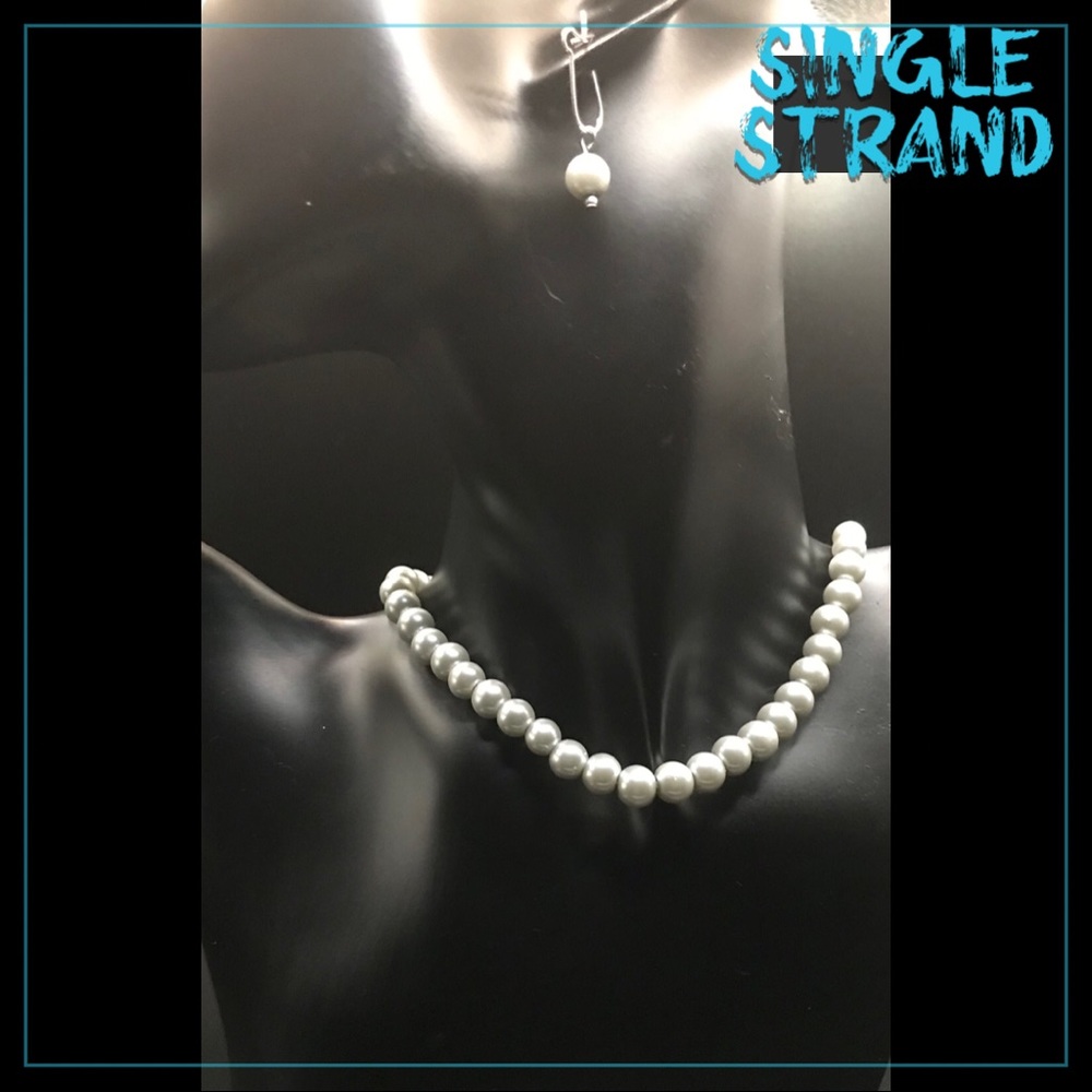 Silver Glass Pearl Single Strand Set